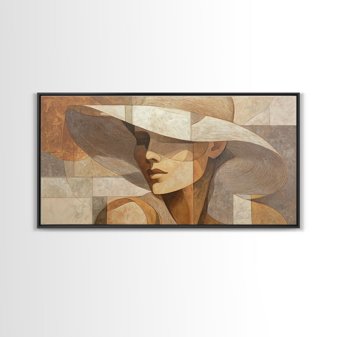 Line Drawing of a Woman Framed Canvas Print, Line Art, Black and White Art, Living Room Decor, Oil Painting, Line, LIN-2x1-87
