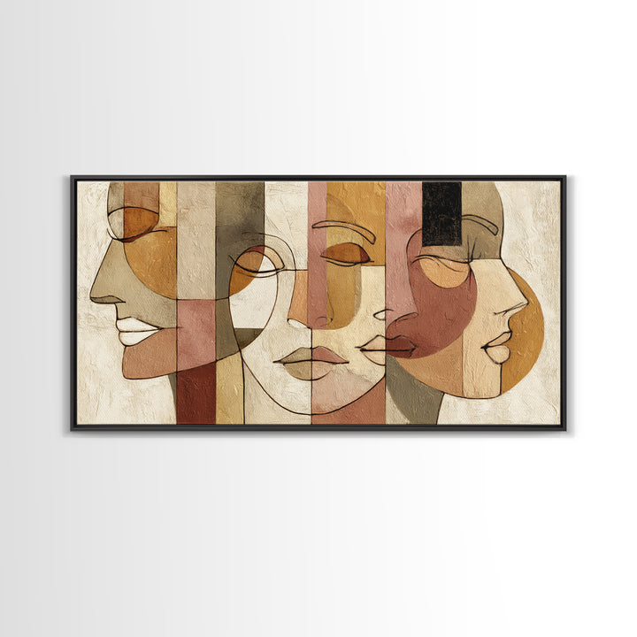 Continuous Line Female Face Canvas Print, Line Art, Gallery Wall Set, Living Room Decor, Fine Art, Line, Textured Painting, LIN-2x1-93