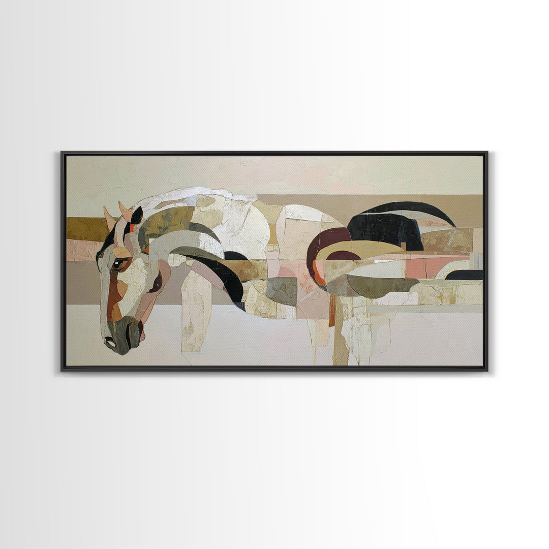 Abstract Horse Formed from Graceful Contour Framed Canvas Print, Line Art, Gallery Wall Art, Living Room Decor, Fine Art, Line, LIN-2x1-96