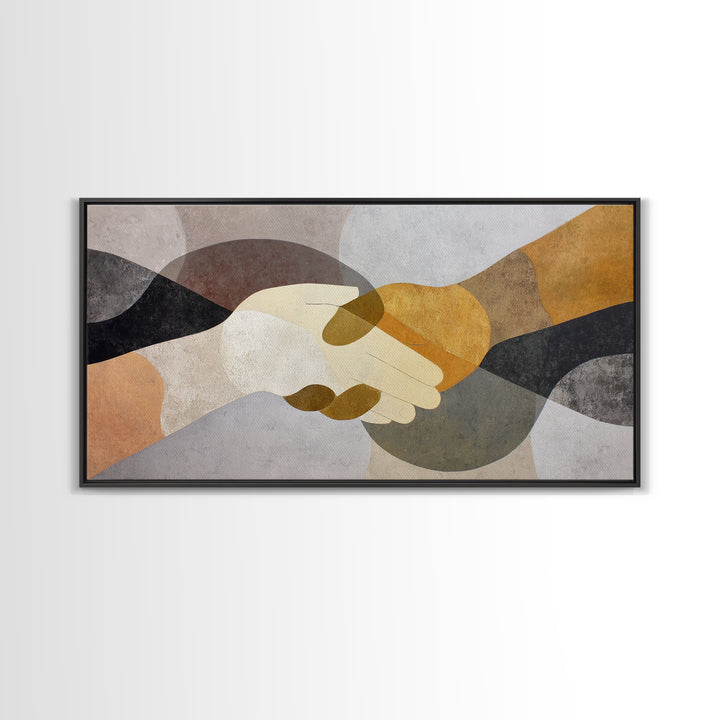 Two Hands Nearly Touching Framed Canvas Print, Line Art, Bird Wall Art, Living Room Decor, Abstract Art, Line, LIN-2x1-97