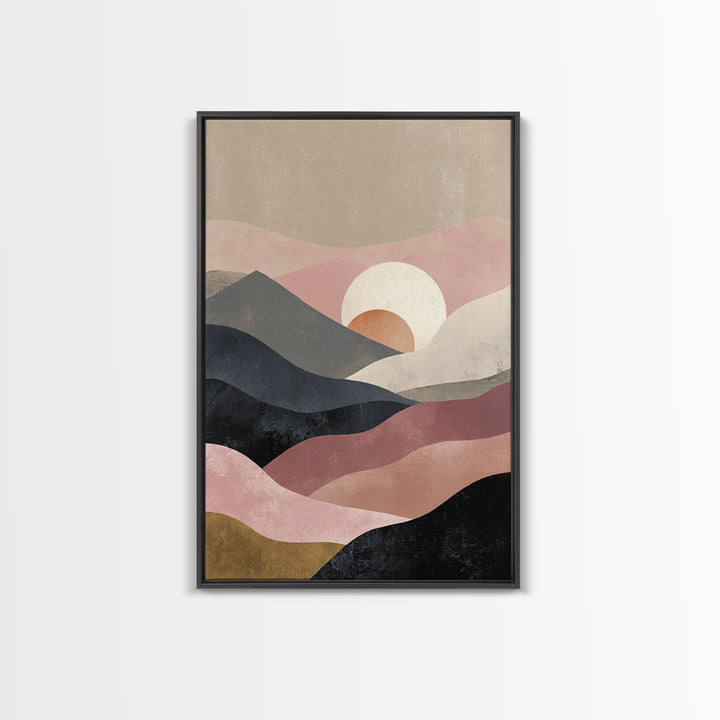 Black Line Mountains Framed Canvas Print, Line Art, Printable Wall Art, Living Room Decor, Watercolor Art, Line, Modern Art, LIN-2x3-18
