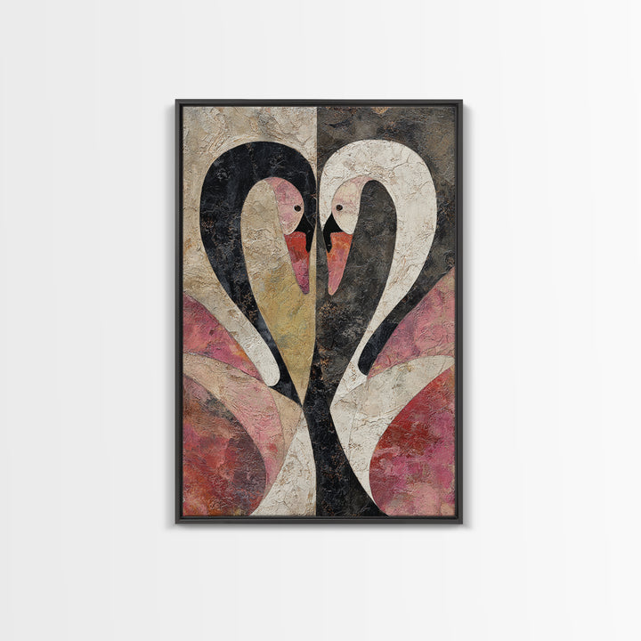 Two Swans Forming a Heart Shape Framed Canvas Print, Line Art, Contemporary Art, Living Room Decor, Abstract Art, Line, LIN-2x3-24