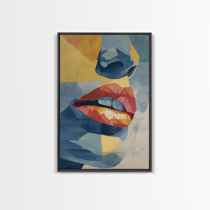 Abstract Lips and Hand Fashion Sketch Framed Canvas Print, Line Art, Wall Decor, Living Room Decor, Fine Art, Line, Boho Decor, LIN-2x3-26
