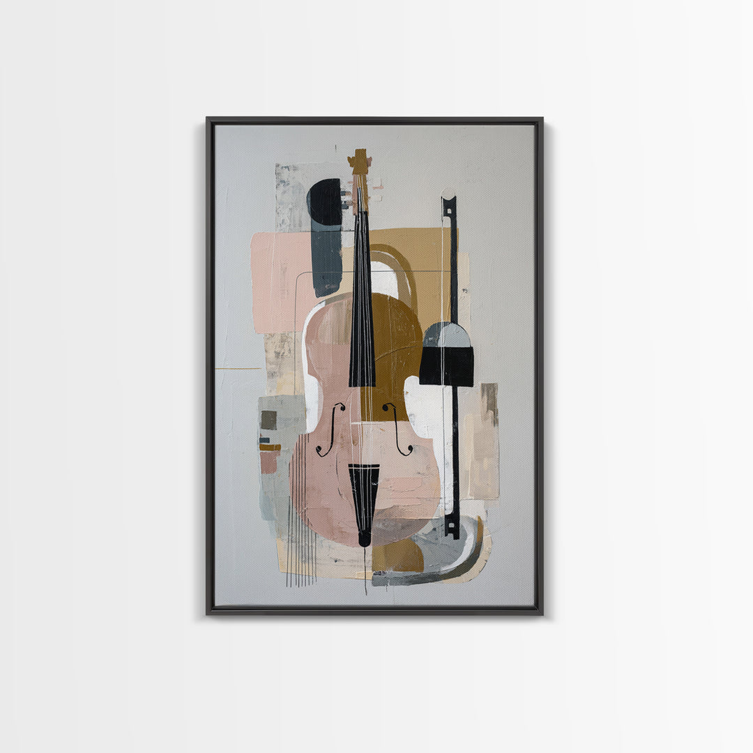 Single Line Violin and Bow Framed Canvas Print, Line Art, Modern Art, Living Room Decor, Fine Art, Line, Neutral Decor, LIN-2x3-55