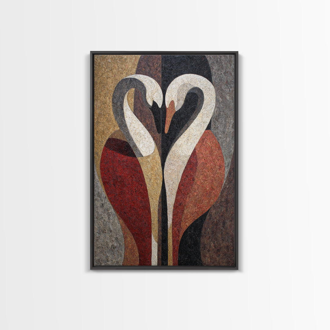 Two Swans Forming a Heart Shape Canvas Print, Line Art, Canvas Print, Living Room Decor, Fine Art, Line, Modern Decor, LIN-2x3-72