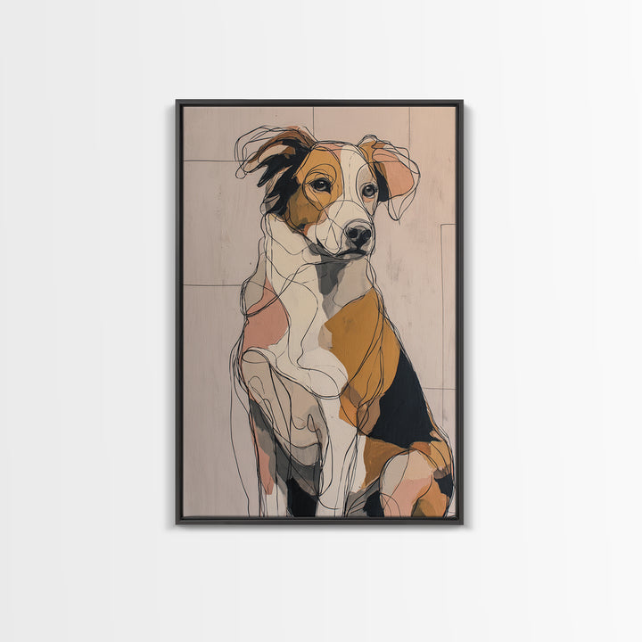 Continuous Line Dog Portrait Framed Canvas Print, Line Art, Bird Wall Art, Living Room Decor, Fine Art, Line, Textured Painting, LIN-2x3-93