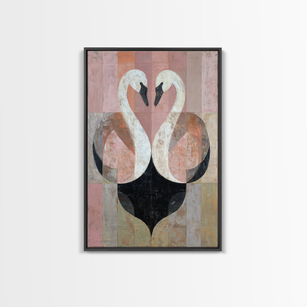 Two Swans Forming a Heart Shape Canvas Print, Line Art, Minimalist Art, Living Room Decor, Abstract Art, Line, Minimalist Decor, LIN-2x3-96