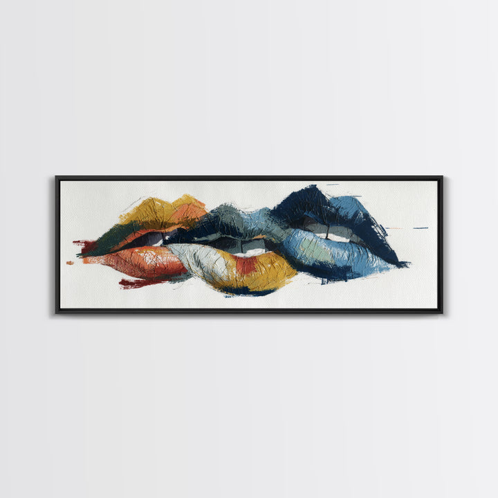 Abstract Lips and Hand Fashion Sketch Framed Canvas Print, Line Art, Living Room Decor, Abstract Art, Line, Portrait from Photo, LIN-3x1-10