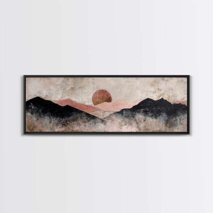 Black Line Mountains Framed Canvas Print, Line Art, Boho Wall Decor, Living Room Decor, Fine Art, Line, Black and White Art, LIN-3x1-2