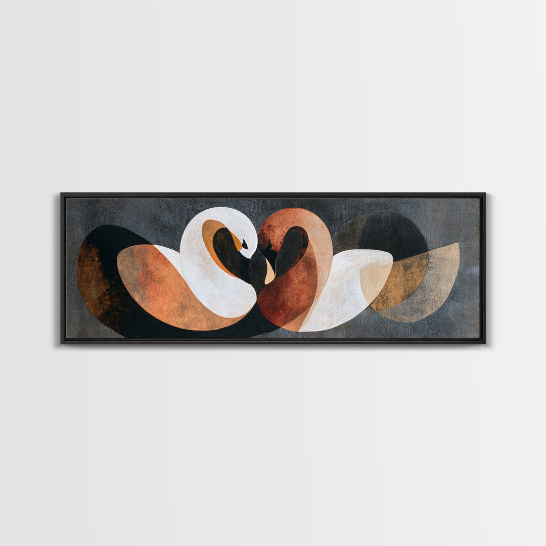 Two Swans Forming a Heart Shape Framed Canvas Print, Line Art, Gallery Decor, Living Room Decor, Abstract Art, Line, Home Decor, LIN-3x1-32