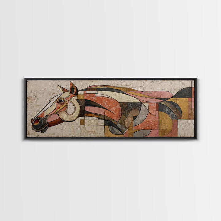 Abstract Horse Formed from Graceful Contour Framed Canvas Print, Line Art, Statement Artwork, Living Room Decor, Abstract Art, LIN-3x1-44