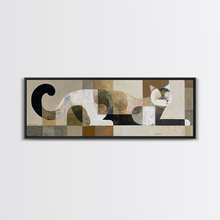 Monoline Cat Stretching Canvas Print, Line Art, Gallery Wall Set, Living Room Decor, Abstract Art, Line, Textured Painting, LIN-3x1-46