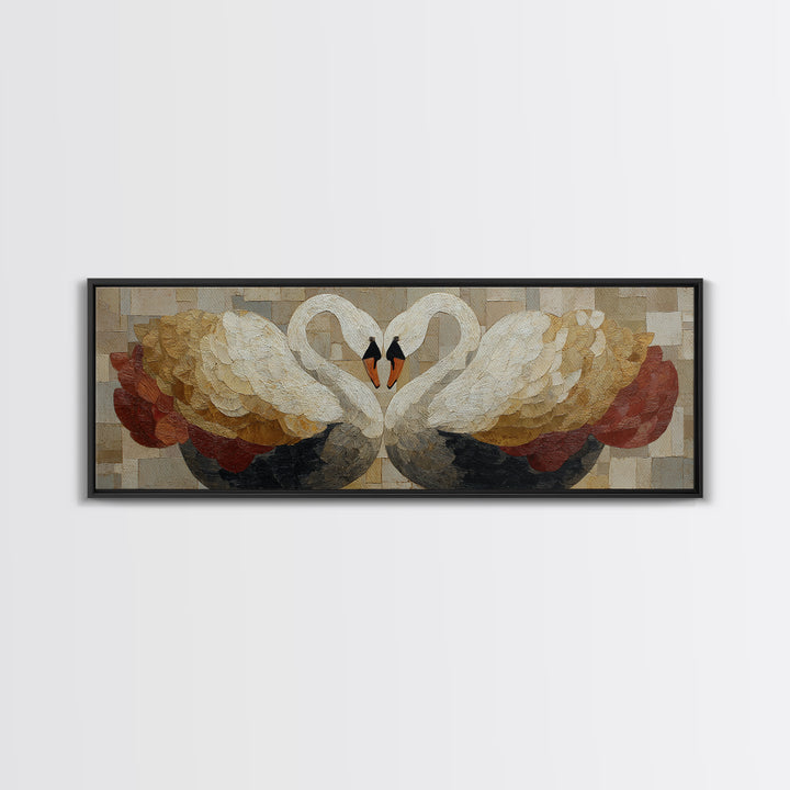 Two Swans Forming a Heart Shape Framed Canvas Print, Line Art, Wall Art, Living Room Decor, Fine Art, Line, Wall Art Print, LIN-3x1-56