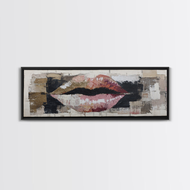 Abstract Lips and Hand Fashion Sketch Framed Canvas Print, Line Art, Gallery Wall Art, Living Room Decor, Fine Art, Line, LIN-3x1-58