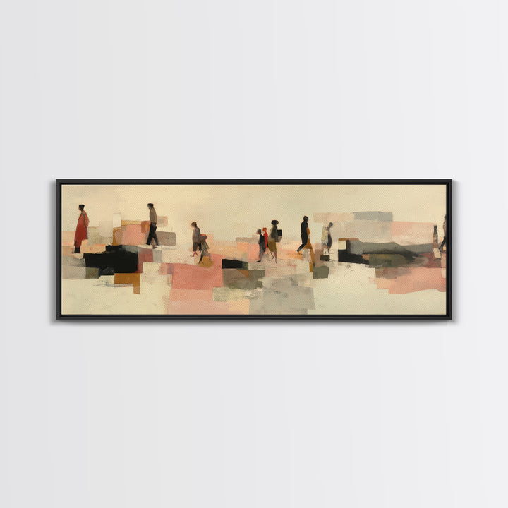 Abstract Family Figures Framed Canvas Print, Line Art, Textured Painting, Living Room Decor, Fine Art, Line, Canvas Art, LIN-3x1-64