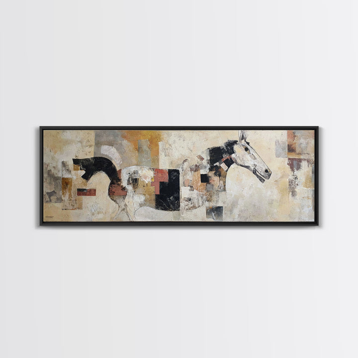 Abstract Horse Formed from Graceful Contour Framed Canvas Print, Line Art, Wall Decor, Living Room Decor, Abstract Art, Line, LIN-3x1-68