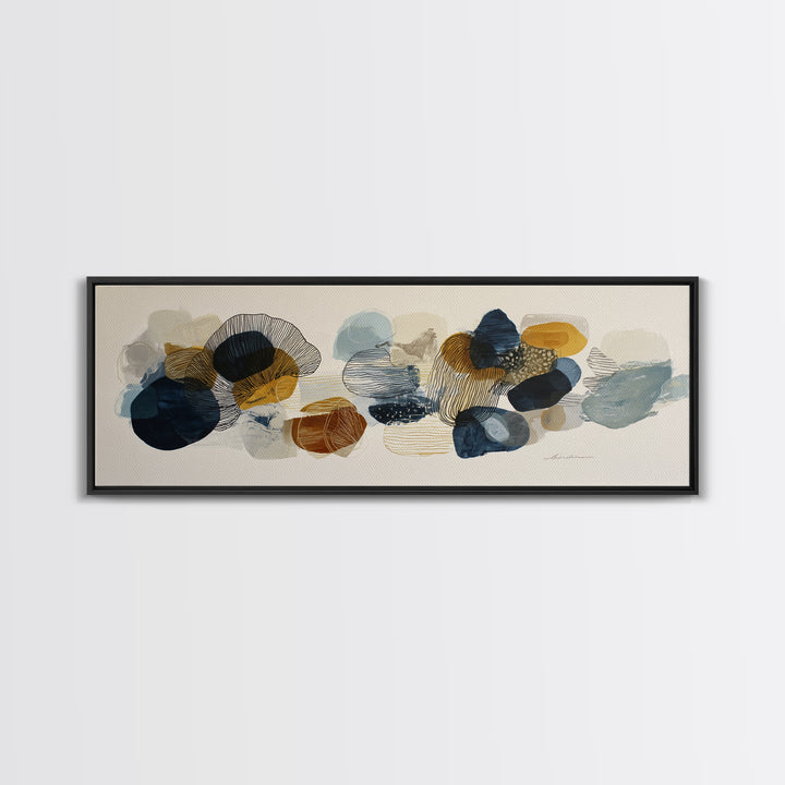 Line Art Shell and Coastal Forms Framed Canvas Print, Line Art, Room Decor, Living Room Decor, Abstract Art, Line, LIN-3x1-7