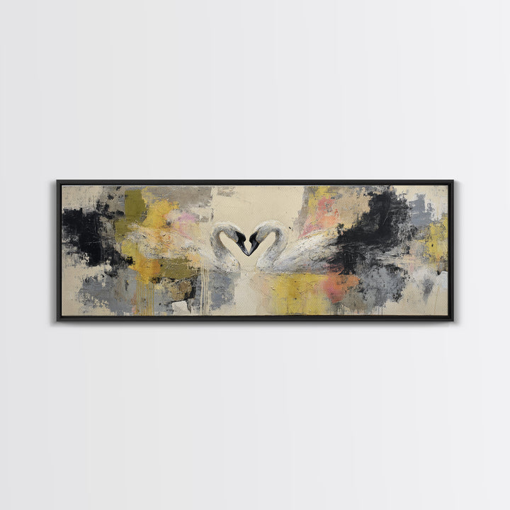 Two Swans Forming a Heart Shape Canvas Print, Line Art, Gallery Wall Set, Living Room Decor, Abstract Art, Line, LIN-3x1-8