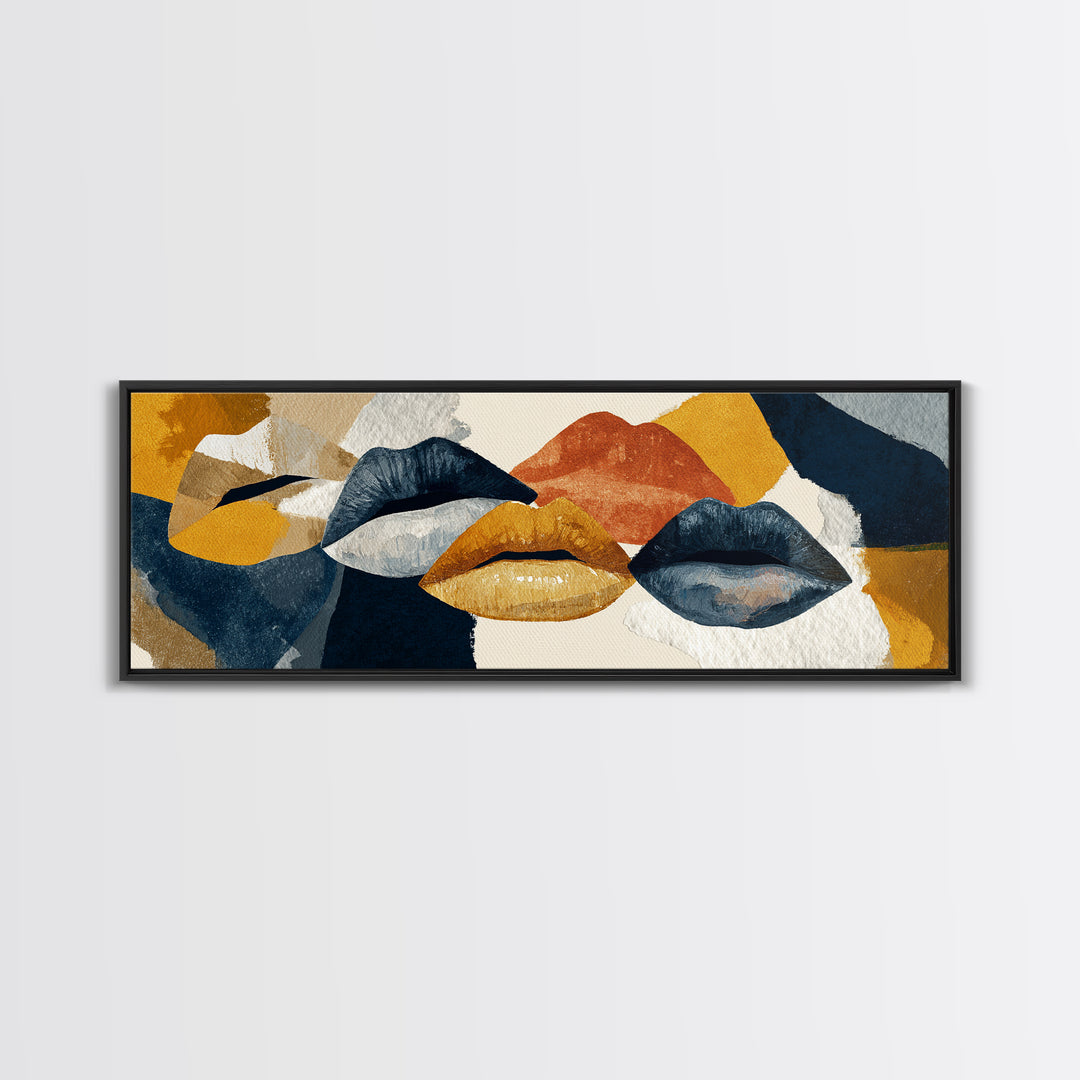 Abstract Lips and Hand Fashion Sketch Framed Canvas Print, Line Art, Gallery Wall Art, Living Room Decor, Fine Art, Line, LIN-3x1-82