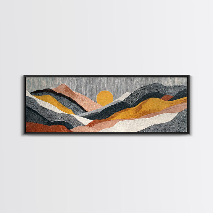 Black Line Mountains Canvas Print, Line Art, Neutral Decor, Living Room Decor, Oil Painting, Line, Wall Decor, Custom Portrait, LIN-3x1-98