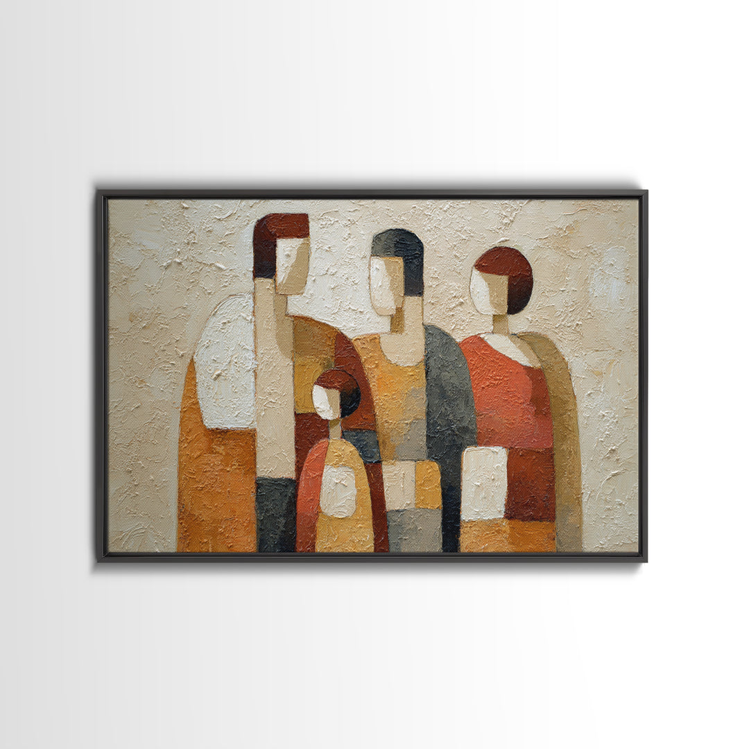 Abstract Family Figures Framed Canvas Print, Line Art, Living Room Decor, Oil Painting, Line, Portrait from Photo, LIN-3x2-100
