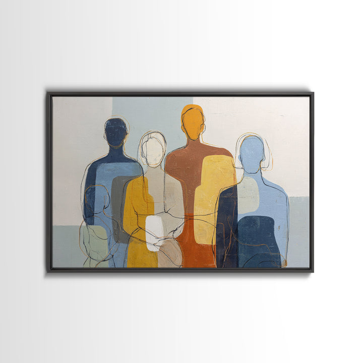Abstract Family Figures Canvas Print, Line Art, Living Room Art, Living Room Decor, Oil Painting, Line, Art Print, LIN-3x2-4