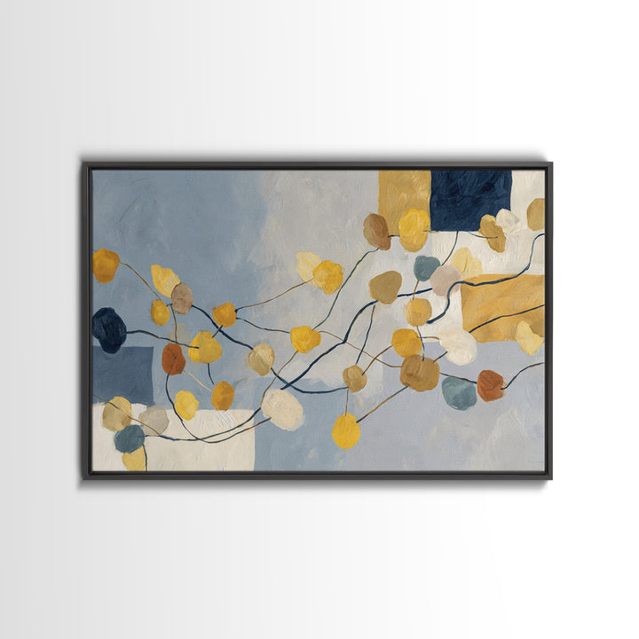 Botanical Branch Drawn Framed Canvas Print, Line Art, Bird Wall Art, Living Room Decor, Watercolor Art, Line, Textured Painting, LIN-3x2-55