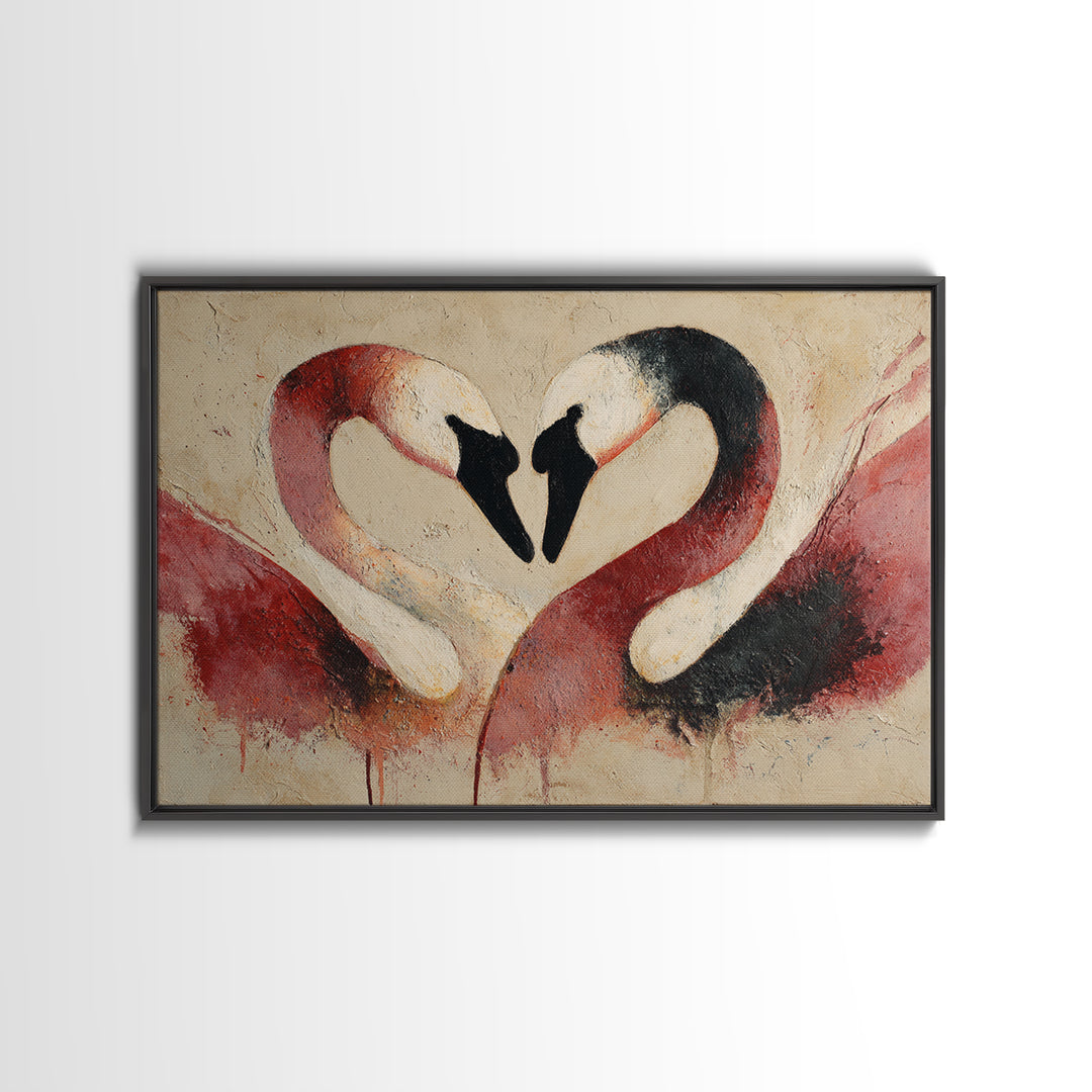 Two Swans Forming a Heart Shape Canvas Print, Line Art, Canvas Art, Living Room Decor, Fine Art, Line, Jesus Wall Art, LIN-3x2-68