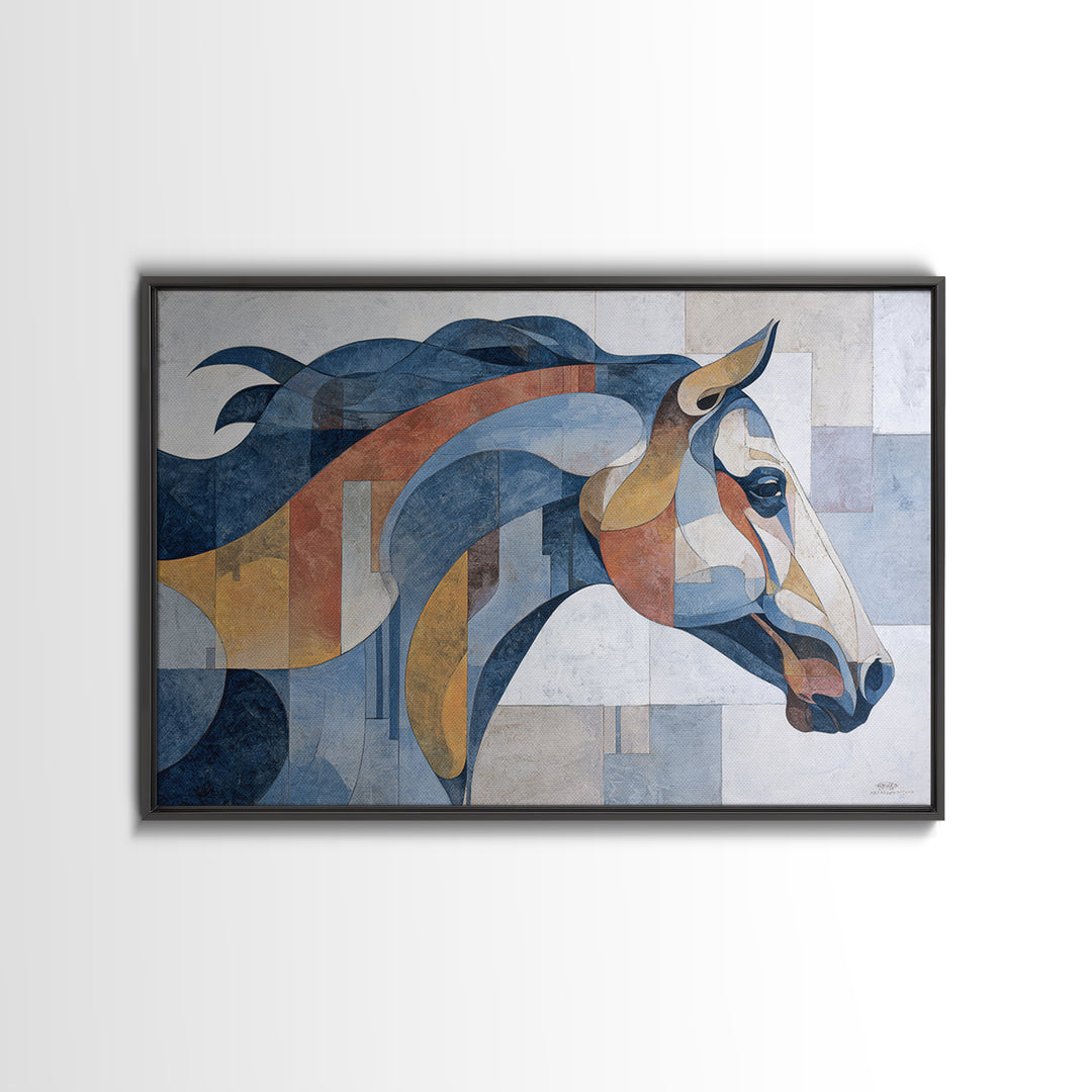Abstract Horse Formed from Graceful Contour Framed Canvas Print, Line Art, Boho Wall Art, Living Room Decor, Abstract Art, Line, LIN-3x2-80