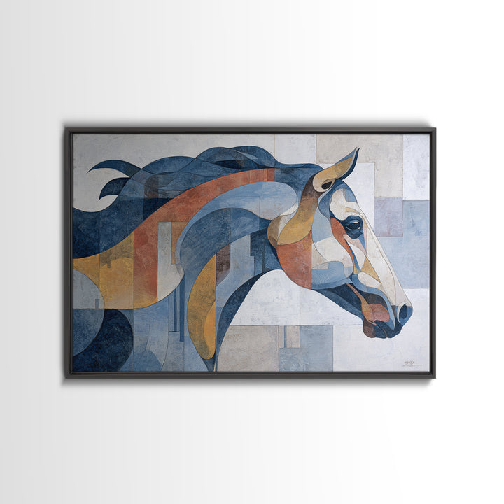 Abstract Horse Formed from Graceful Contour Framed Canvas Print, Line Art, Boho Wall Art, Living Room Decor, Abstract Art, Line, LIN-3x2-80