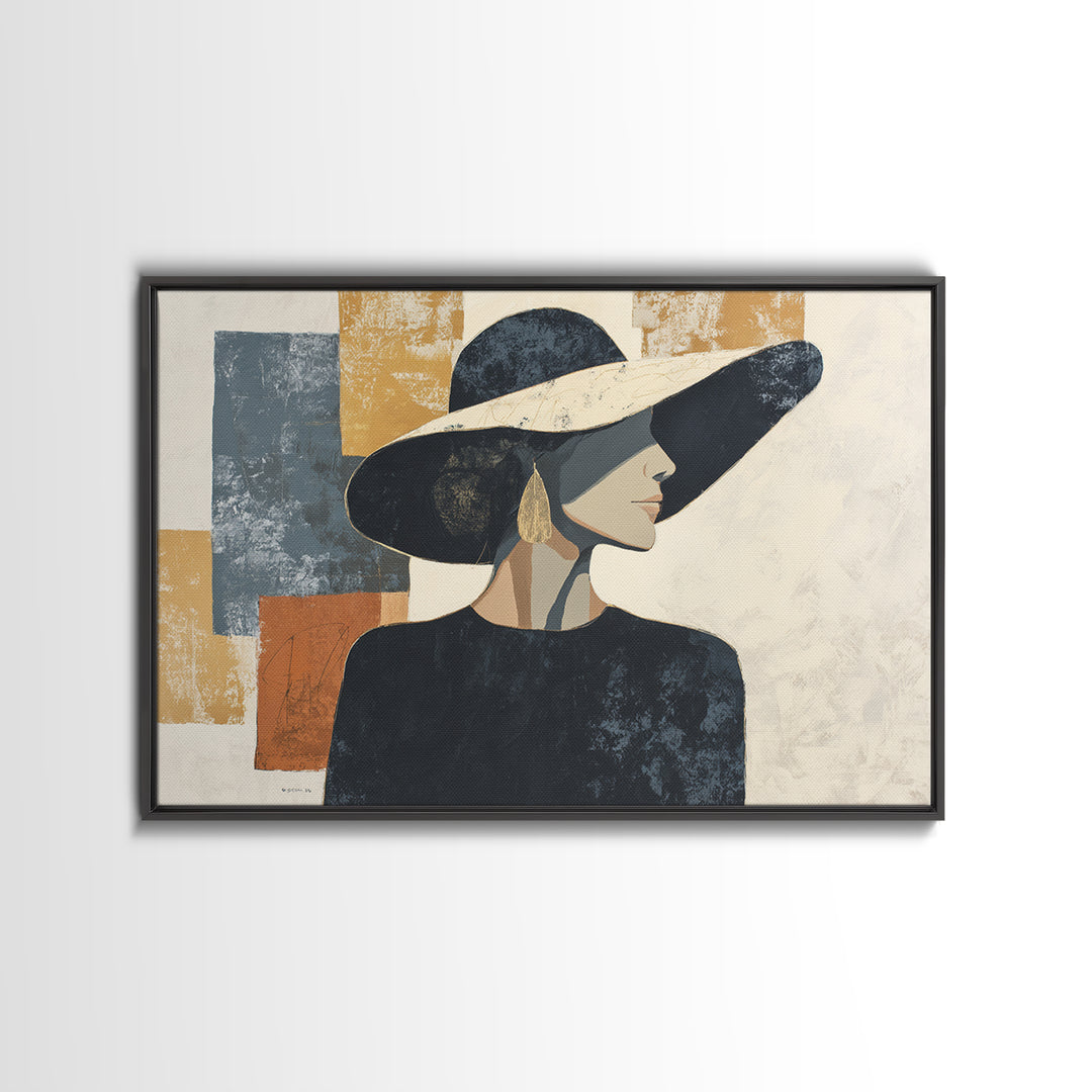 Line Drawing of a Woman Framed Canvas Print, Line Art, Gallery Wall Art, Living Room Decor, Oil Painting, Line, LIN-3x2-95