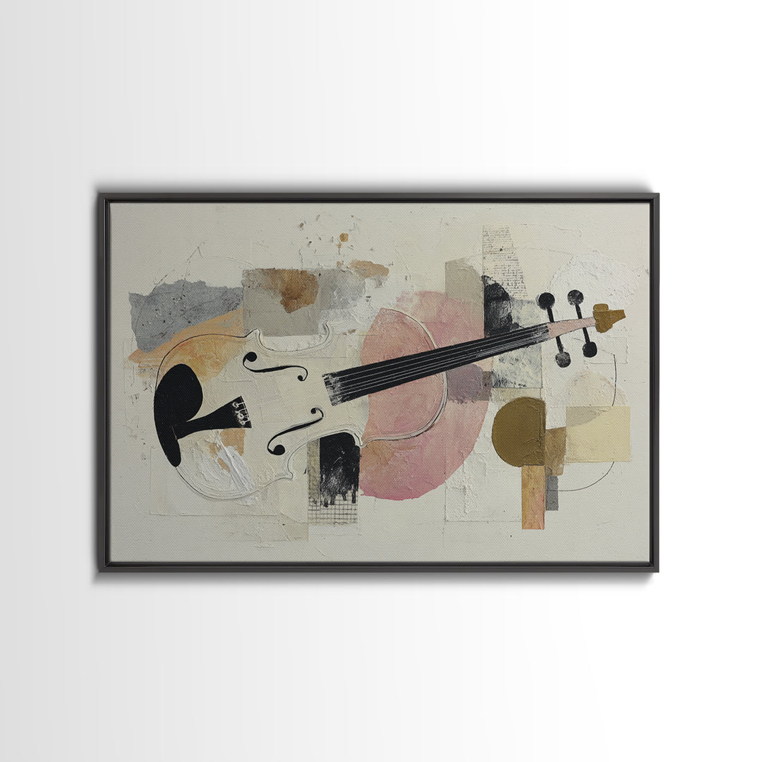 Single Line Violin and Bow Framed Canvas Print, Line Art, Portrait from Photo, Living Room Decor, Abstract Art, Line, LIN-3x2-99