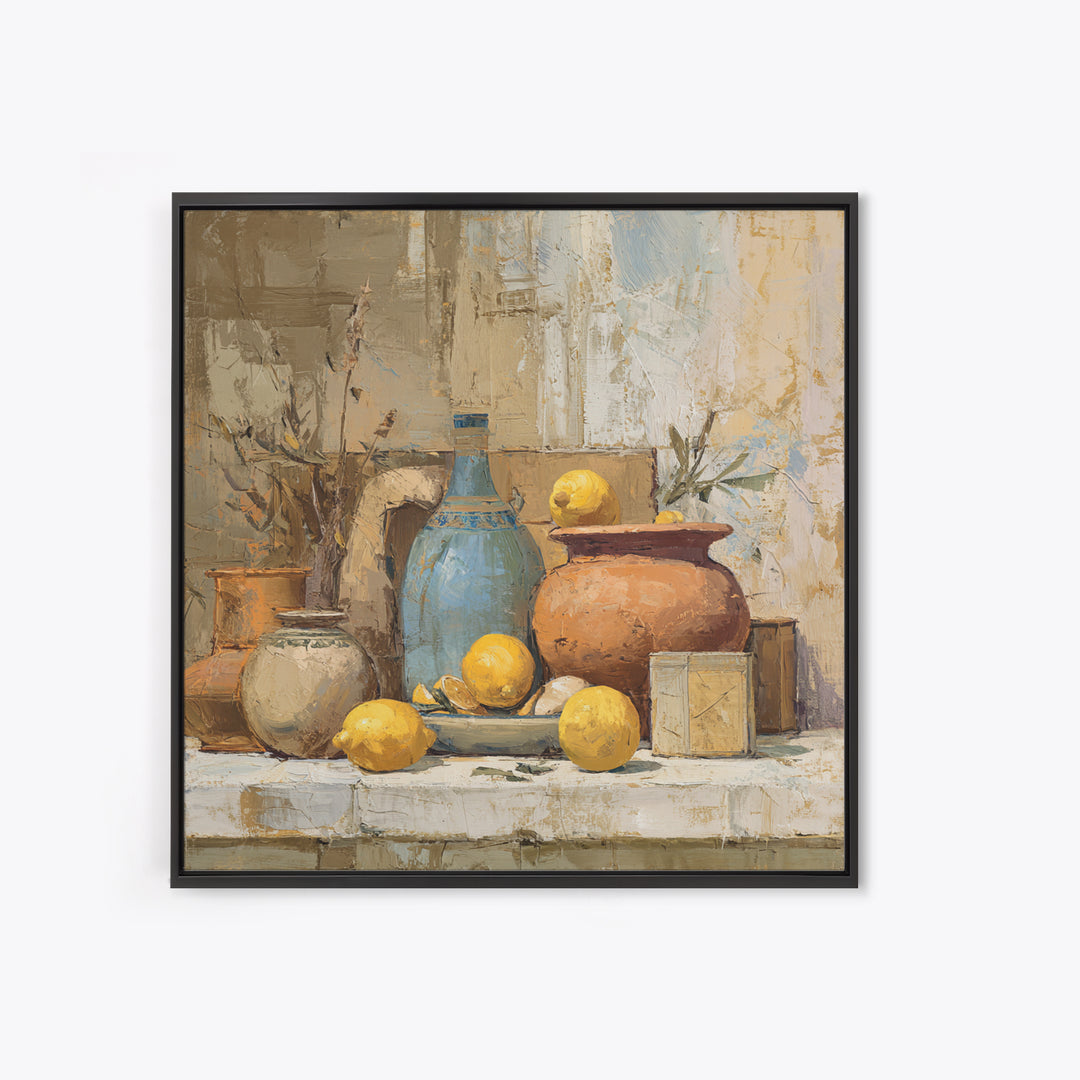 Warm Mediterranean Lemon Still Life Canvas Print, Living Room Art, Printable Art, Living Room Decor, Fine Art, Living, LIR-1x1-18