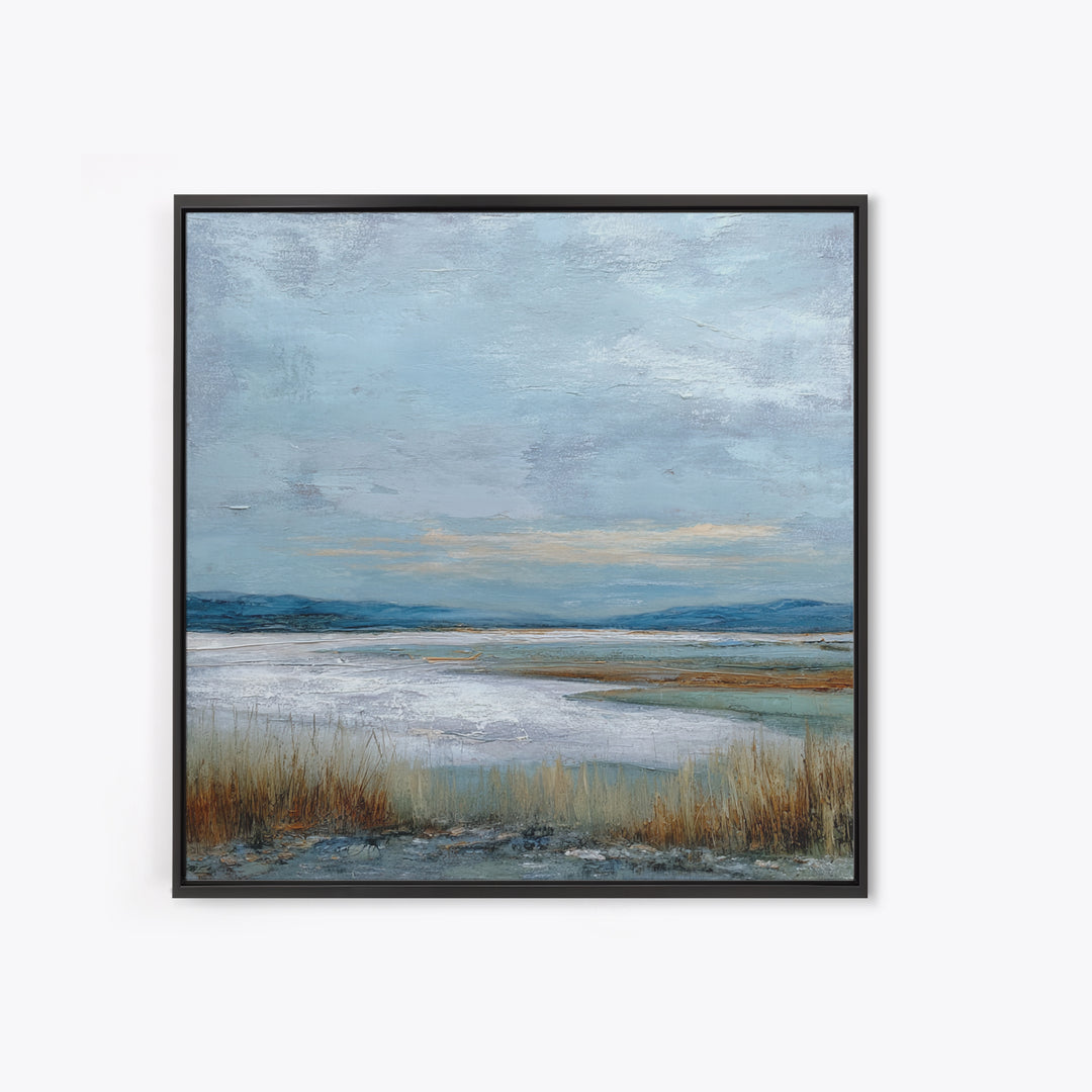Modern Landscape with Expansive Calm Sky Framed Canvas Print, Living Room Art, Apartment Decor, Living Room Decor, Oil Painting, LIR-1x1-27