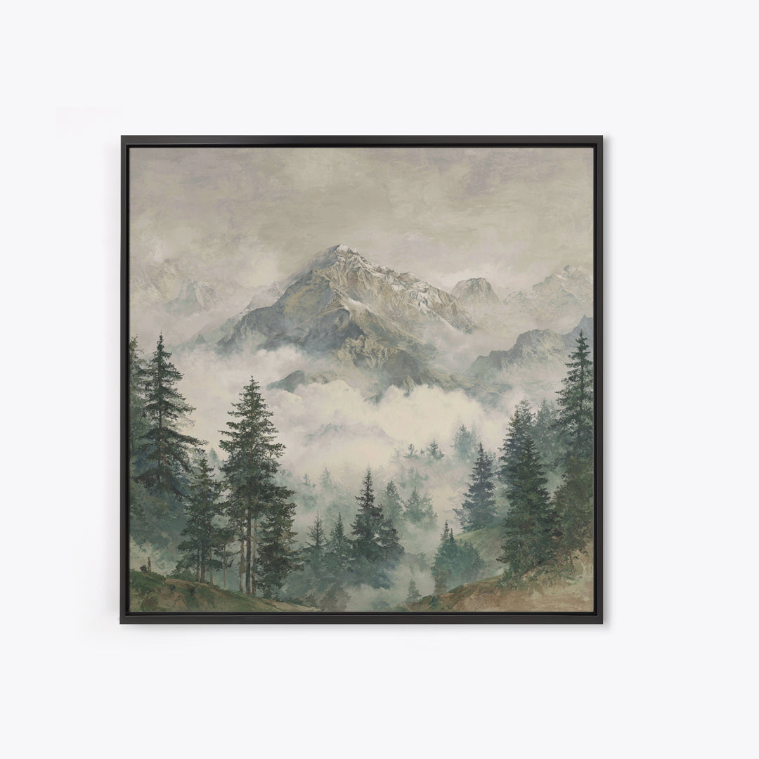 Classic Mountain Panorama for Cozy Interiors Framed Canvas Print, Living Room Art, Room Decor, Living Room Decor, Living, LIR-1x1-40