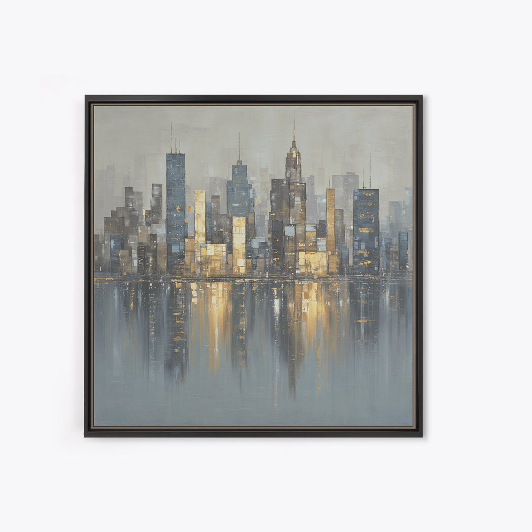 Modern City Skyline Framed Canvas Print, Living Room Art, Modern Wall Art, Living Room Decor, Fine Art, Living, LIR-1x1-70