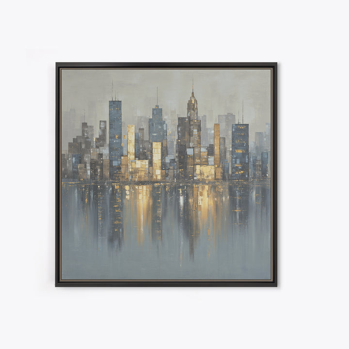 Modern City Skyline Framed Canvas Print, Living Room Art, Modern Wall Art, Living Room Decor, Fine Art, Living, LIR-1x1-70