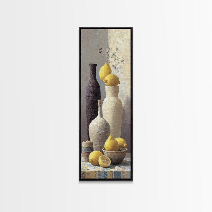 Warm Mediterranean Lemon Still Life Framed Canvas Print, Living Room Art, Bedroom Wall Art, Living Room Decor, Oil Painting, LIR-1x3-30