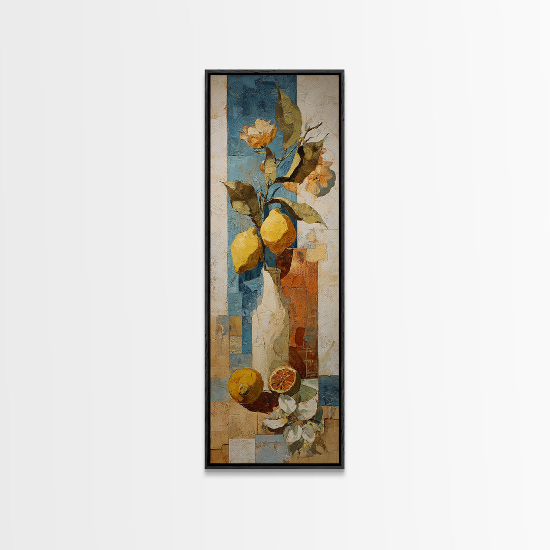 Warm Mediterranean Lemon Still Life Canvas Print, Living Room Art, Abstract Wall Art, Living Room Decor, Watercolor Art, Living, LIR-1x3-6