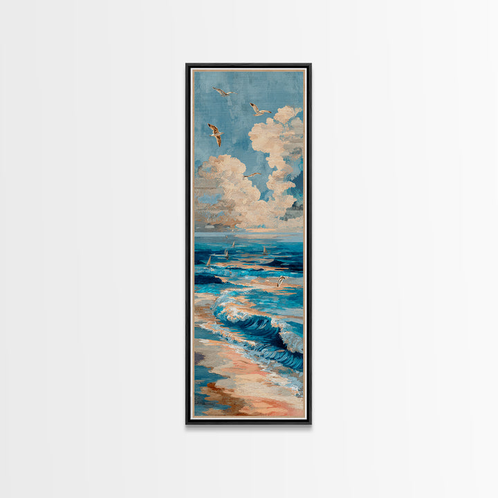 Coastal Aerial Shoreline Framed Canvas Print, Living Room Art, Gallery Decor, Living Room Decor, Fine Art, Living, Wall Art, LIR-1x3-71