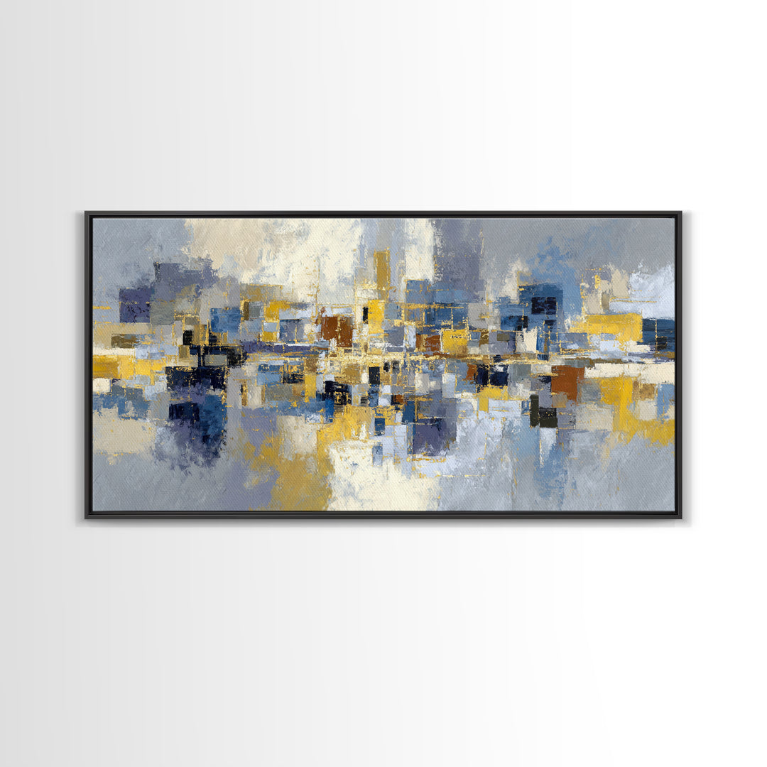 Gold Accented Abstract Brushwork Framed Canvas Print, Living Room Art, Living Room Decor, Abstract Art, Living, LIR-2x1-10