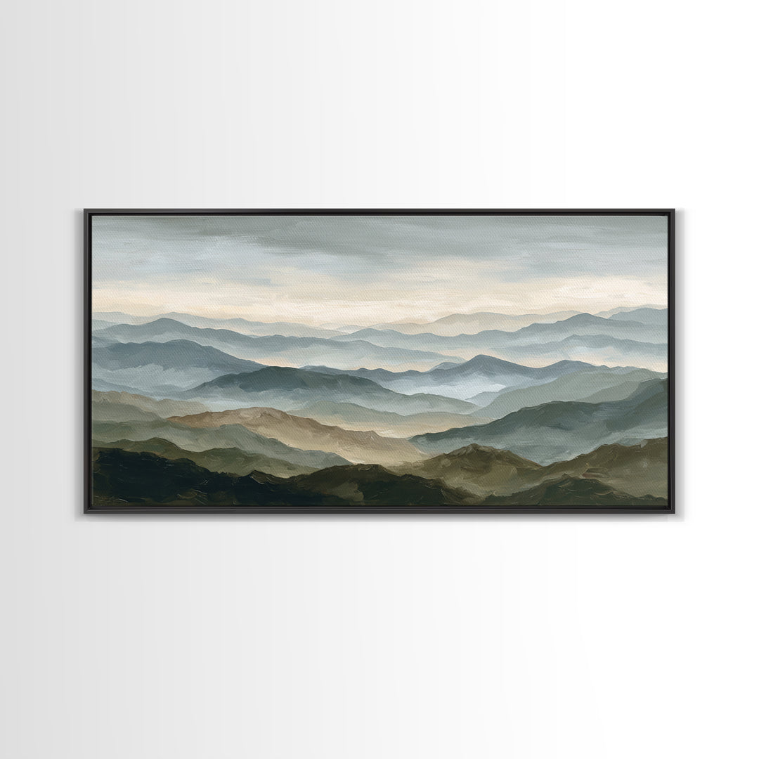 Classic Mountain Panorama for Cozy Interiors Framed Canvas Print, Living Room Art, Room Decor, Living Room Decor, Living, LIR-2x1-12