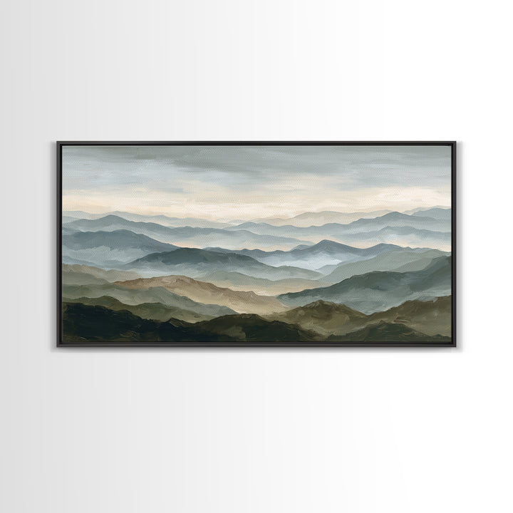 Classic Mountain Panorama for Cozy Interiors Framed Canvas Print, Living Room Art, Room Decor, Living Room Decor, Living, LIR-2x1-12