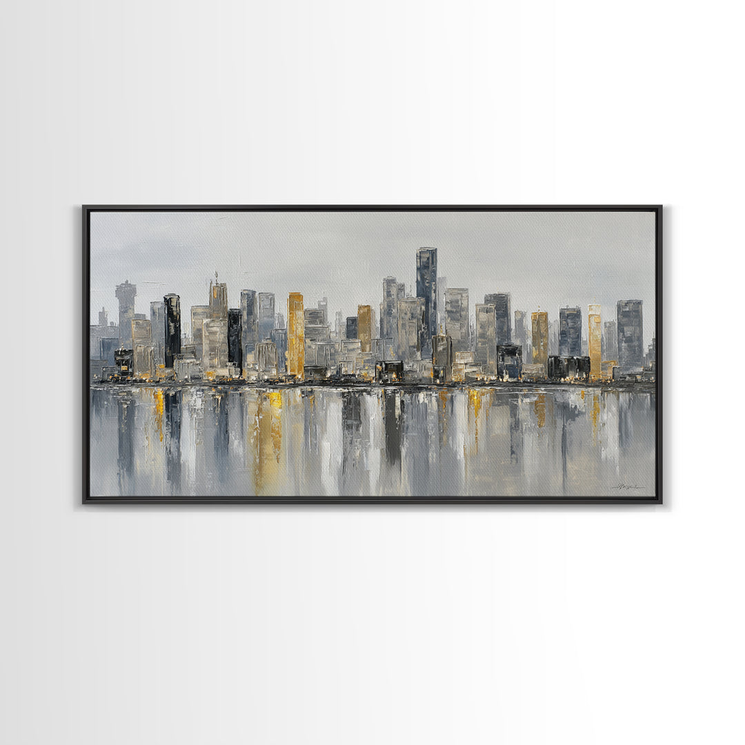 Modern City Skyline Framed Canvas Print, Living Room Art, Room Decor, Living Room Decor, Abstract Art, Living, Printable, LIR-2x1-18