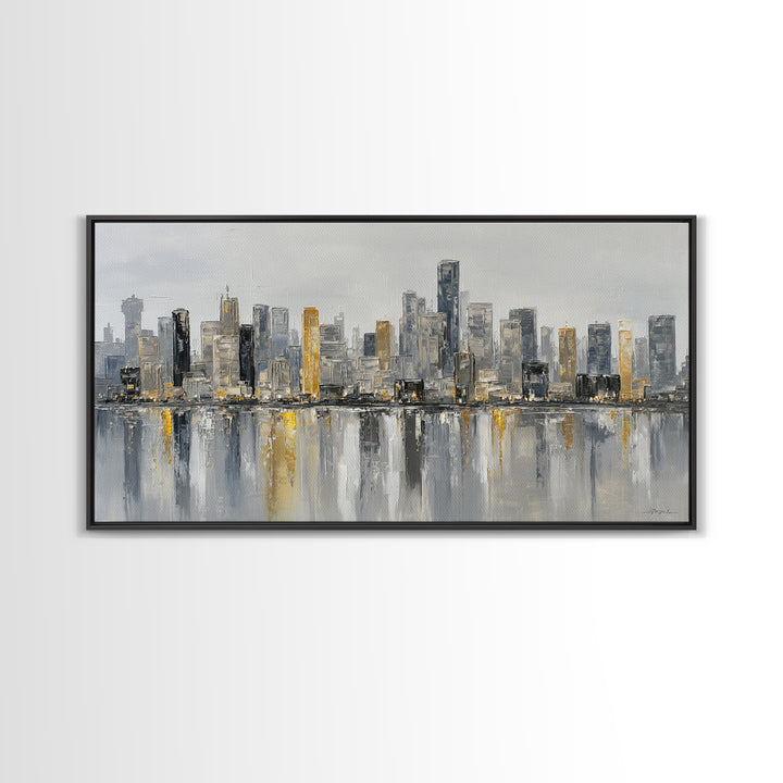 Modern City Skyline Framed Canvas Print, Living Room Art, Room Decor, Living Room Decor, Abstract Art, Living, Printable, LIR-2x1-18