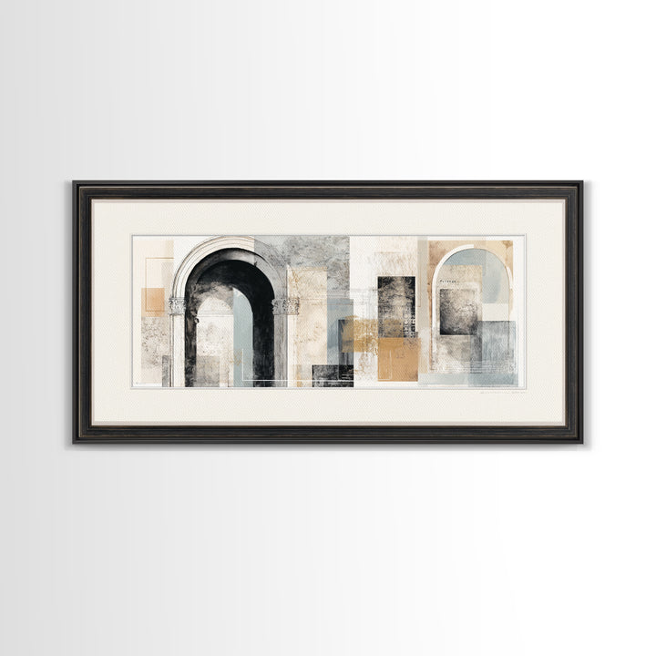 Black and White Architectural Arch Composition Framed Canvas Print, Living Room Art, Boho Decor, Living Room Decor, LIR-2x1-27