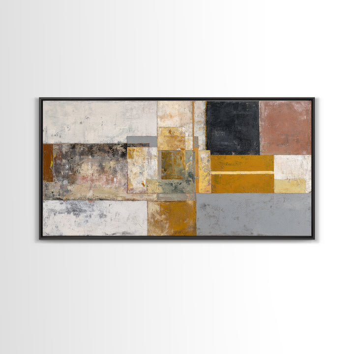 Mid Century Geometric Artwork Framed Canvas Print, Living Room Art, Contemporary Art, Living Room Decor, Abstract Art, Living, LIR-2x1-28