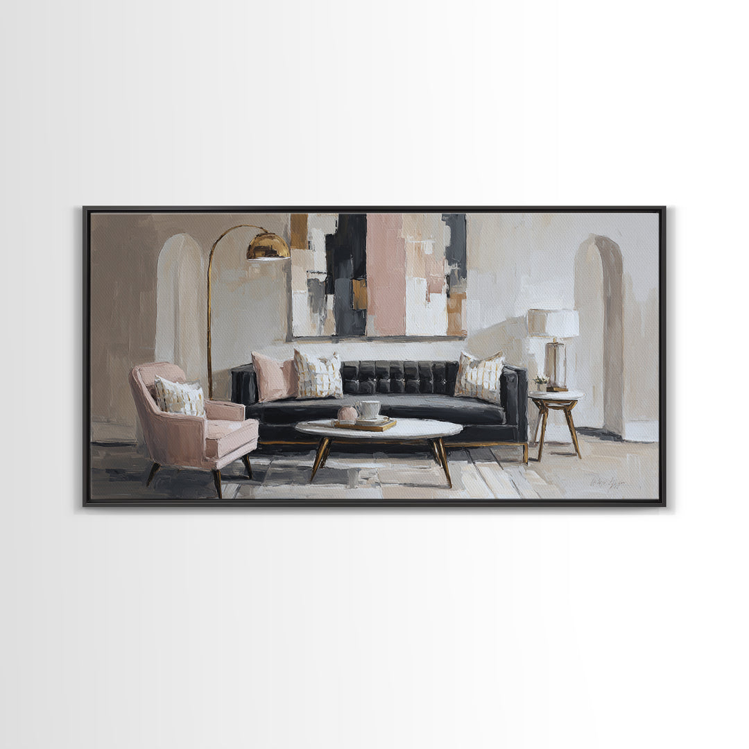 Black and White Architectural Arch Composition Canvas Print, Living Room Art, Digital Wall Art, Living Room Decor, Living, LIR-2x1-3