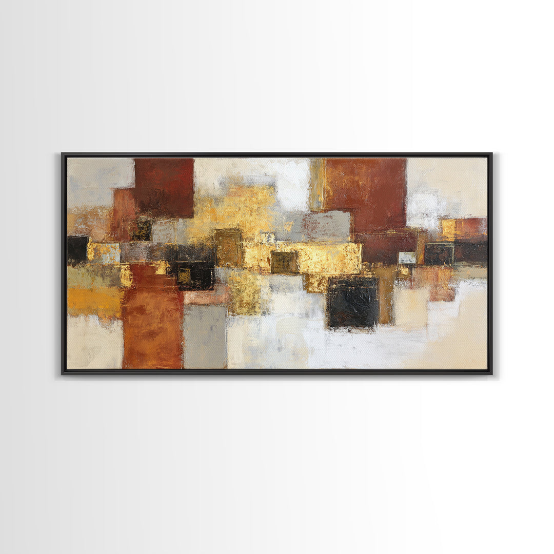 Gold Accented Abstract Brushwork Framed Canvas Print, Living Room Art, Living Room Decor, Abstract Art, Living, LIR-2x1-34