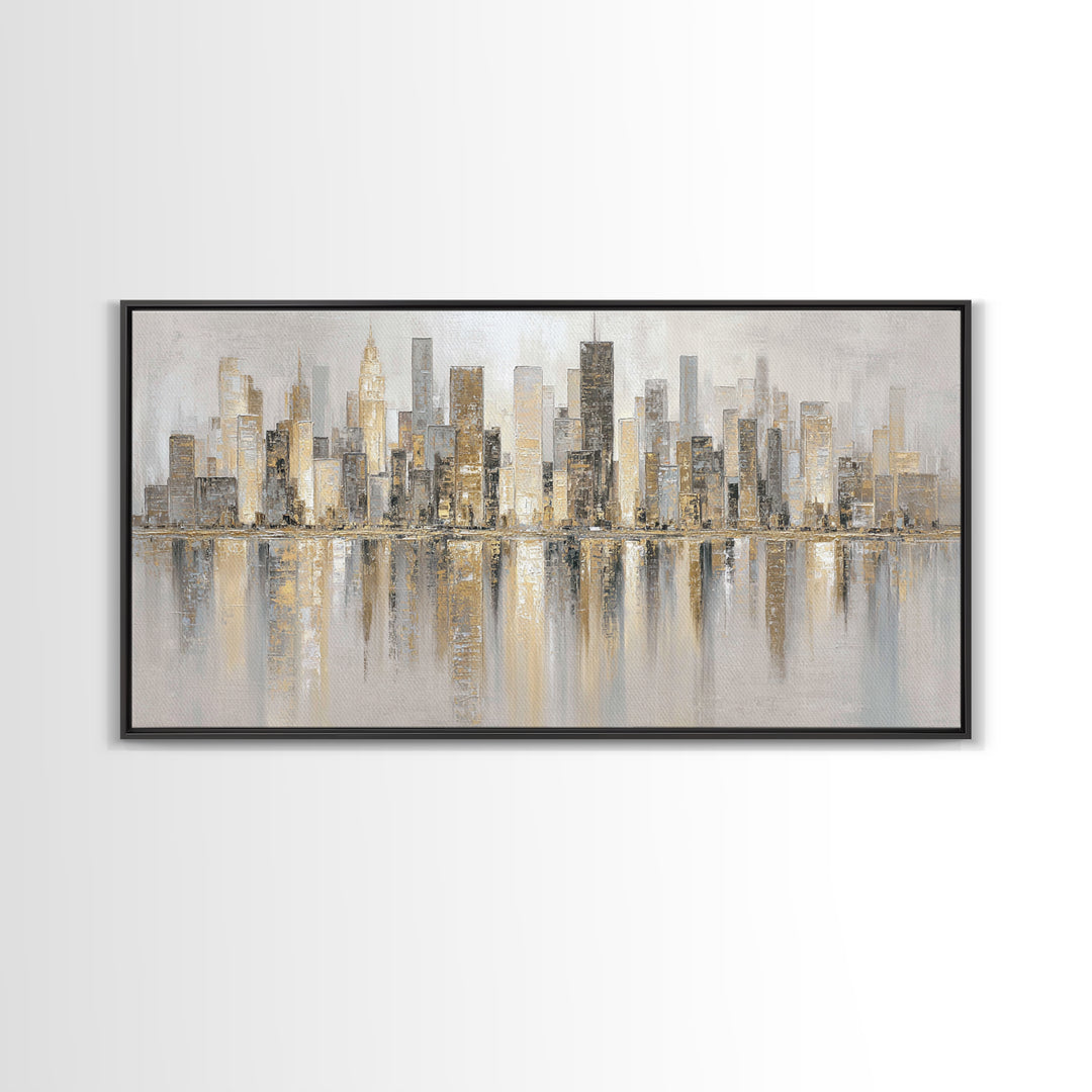 Modern City Skyline Framed Canvas Print, Living Room Art, Room Decor, Living Room Decor, Abstract Art, Living, Printable, LIR-2x1-42